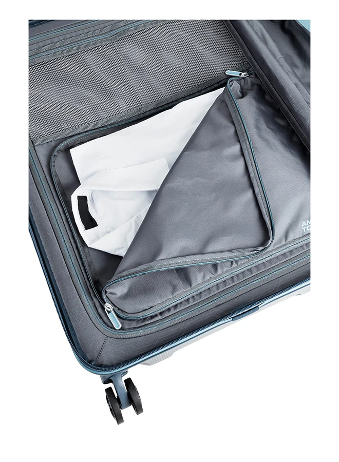AMERICAN TOURISTER Technum Suitcase, Cabin Size 55 cm / 20 inch, 4 Spinner Wheels, Hard Top, Polycarbonate, Metallic Blue|DuoSaf™ Security Zipper|Dual Tube Pull Handle|Expandable|TSA Lock - 3 Years International Warranty Metallic Blue