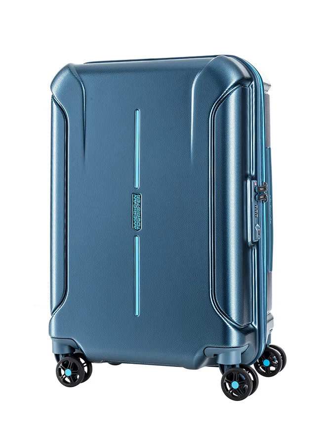 AMERICAN TOURISTER Technum Suitcase, Cabin Size 55 cm / 20 inch, 4 Spinner Wheels, Hard Top, Polycarbonate, Metallic Blue|DuoSaf™ Security Zipper|Dual Tube Pull Handle|Expandable|TSA Lock - 3 Years International Warranty Metallic Blue
