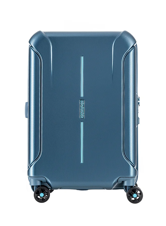 AMERICAN TOURISTER Technum Suitcase, Cabin Size 55 cm / 20 inch, 4 Spinner Wheels, Hard Top, Polycarbonate, Metallic Blue|DuoSaf™ Security Zipper|Dual Tube Pull Handle|Expandable|TSA Lock - 3 Years International Warranty Metallic Blue