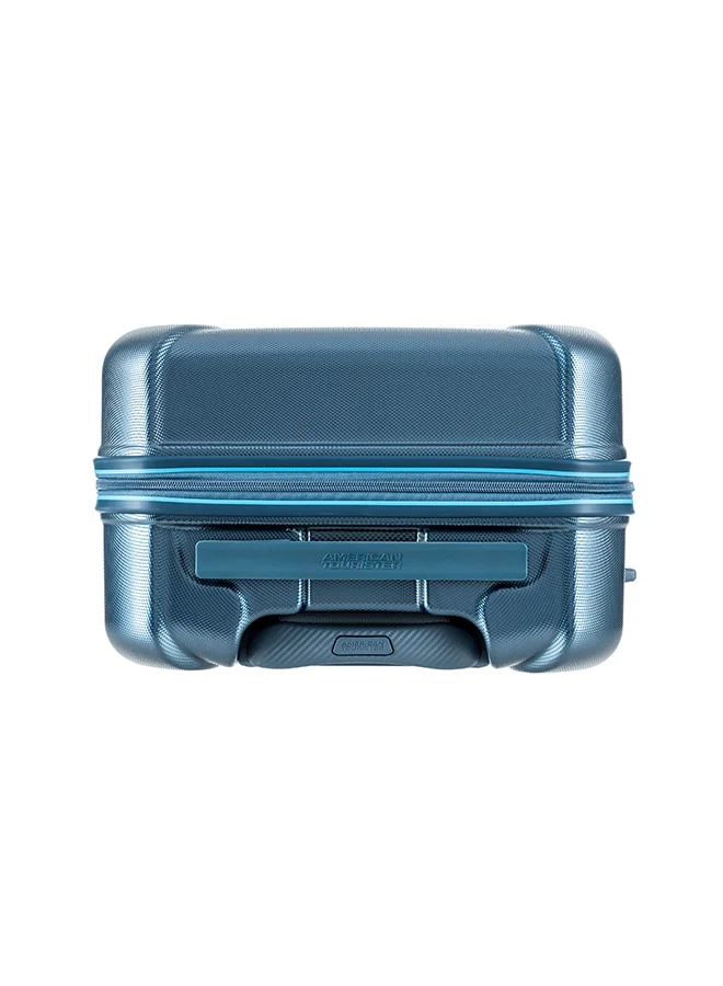 AMERICAN TOURISTER Technum Suitcase, Cabin Size 55 cm / 20 inch, 4 Spinner Wheels, Hard Top, Polycarbonate, Metallic Blue|DuoSaf™ Security Zipper|Dual Tube Pull Handle|Expandable|TSA Lock - 3 Years International Warranty Metallic Blue