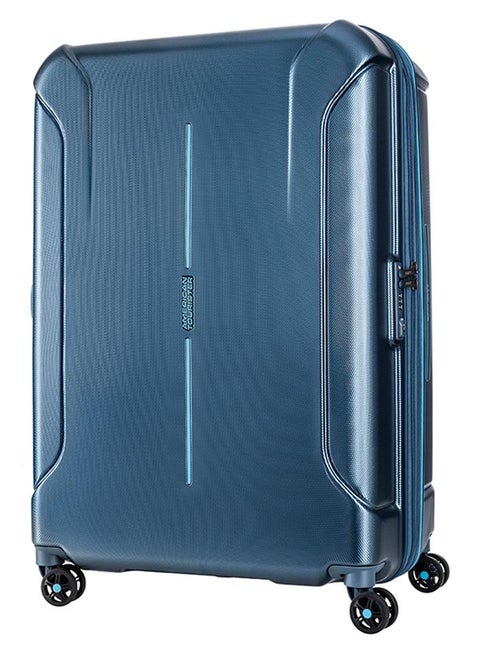 American Tourister Technum Suitcase, Check-In Size 68 cm / 25 inch, 4 Spinner Wheels, Hard Top, Polycarbonate, Metallic Blue|DuoSaf™ Security Zipper|Dual Tube Pull Handle|Expandable - 3 Years Global Warranty Metallic Blue