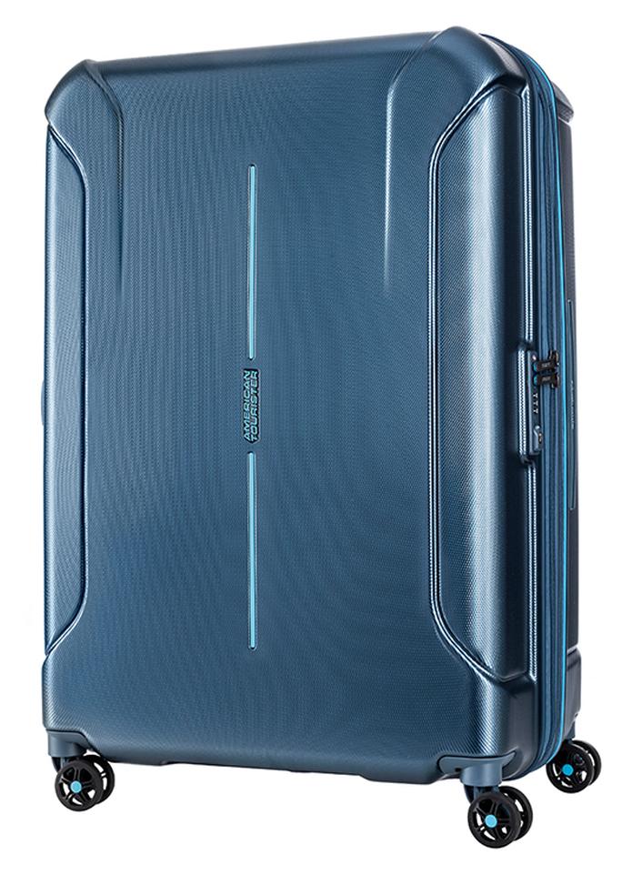 American Tourister Technum Suitcase, Check-In Size 68 cm / 25 inch, 4 Spinner Wheels, Hard Top, Polycarbonate, Metallic Blue|DuoSaf™ Security Zipper|Dual Tube Pull Handle|Expandable - 3 Years Global Warranty Metallic Blue - Image 1