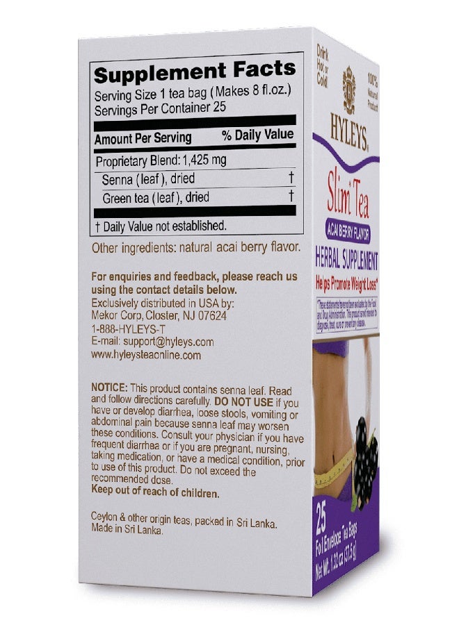 Slim Tea Acai Berry 25 Foil Envelope Tea Bags 1.32 Oz 37.5 G