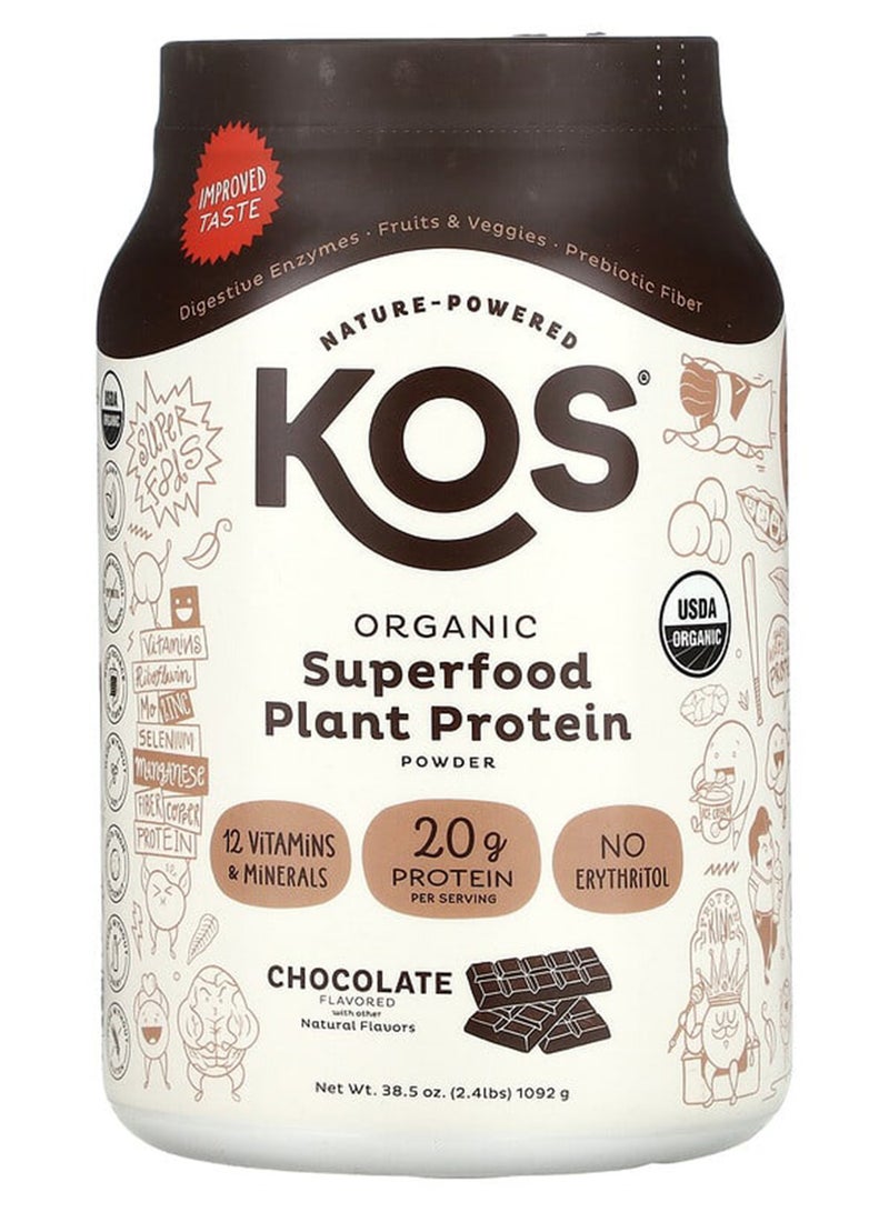 KOS Organic Superfood Plant Protein Powder, Chocolate, 2.4 lbs (1,092 g) - Image 1