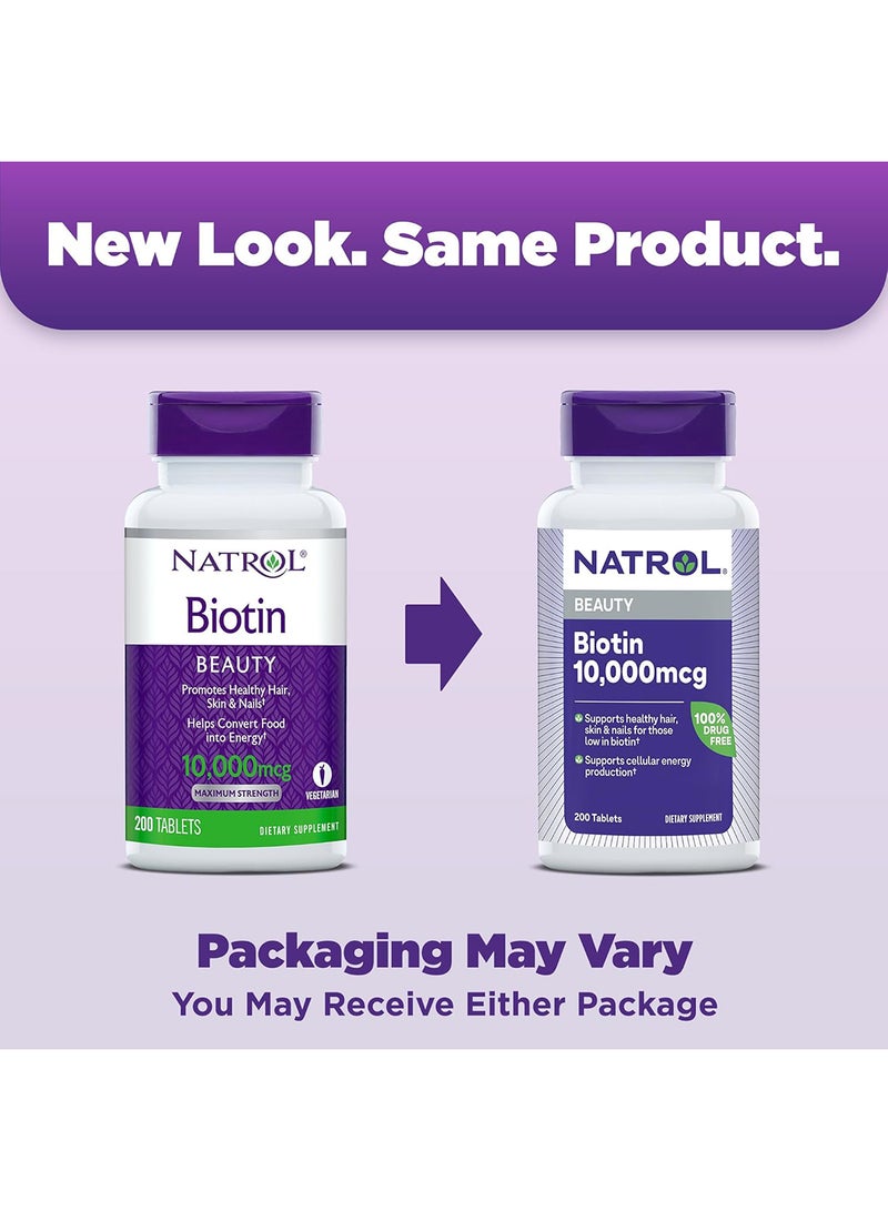 Natrol Biotin Beauty, 10000mcg - 200 Tablets Packaging May Vary  - Image 2