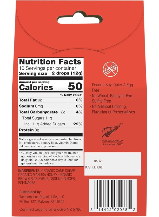 Wedderspoon Organic Manuka Honey Drops, Ginger with Echinacea, 4 oz Packaging May Vary - Image 3