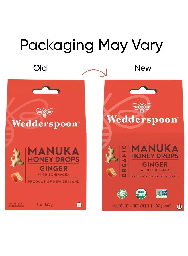 Wedderspoon Organic Manuka Honey Drops, Ginger with Echinacea, 4 oz Packaging May Vary - Image 2