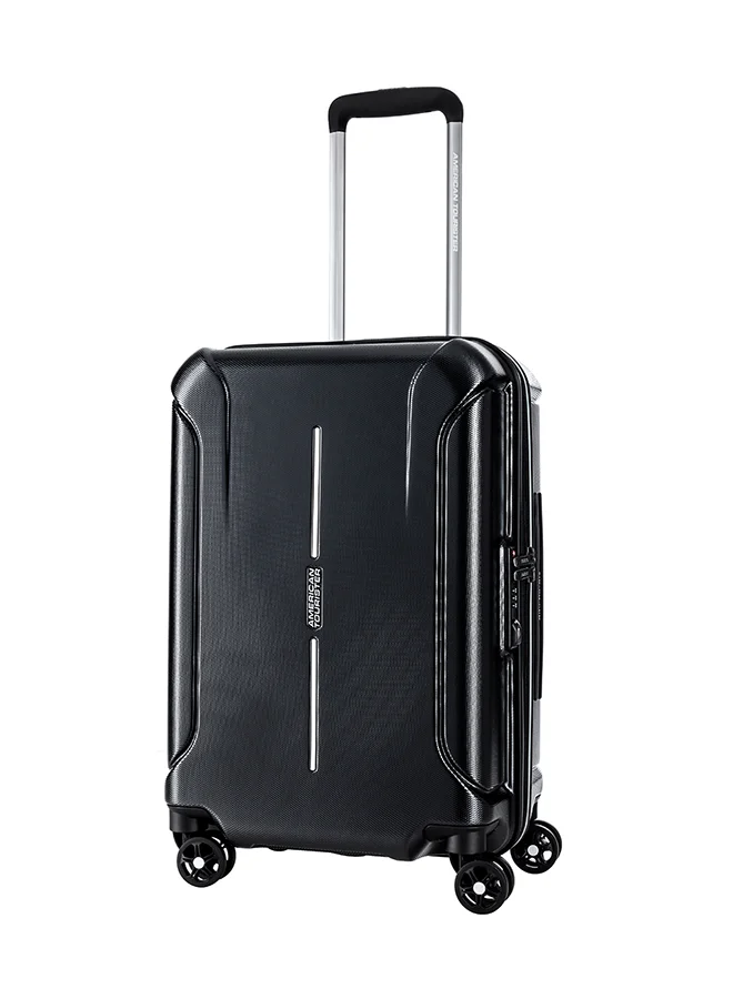 AMERICAN TOURISTER Technum Suitcase, Cabin Size 55 cm / 20 inch, 4 Spinner Wheels, Hard Top, Polycarbonate, Diamond Black|DuoSaf™ Security Zipper|Dual Tube Pull Handle|Expandable|TSA Lock - 3 Years International Warranty