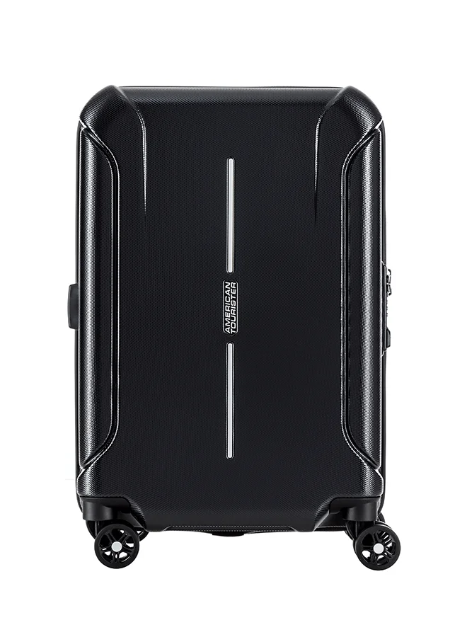 American Tourister 55 cm / 20 inch Technum Suitcase, Cabin Size 55 cm / 20 inch, 4 Spinner Wheels, Hard Top, Polycarbonate, Diamond Black|DuoSaf™ Security Zipper|Dual Tube Pull Handle|Expandable|TSA Lock - 3 Years International Warranty Diamond Black  | Best Price UAE