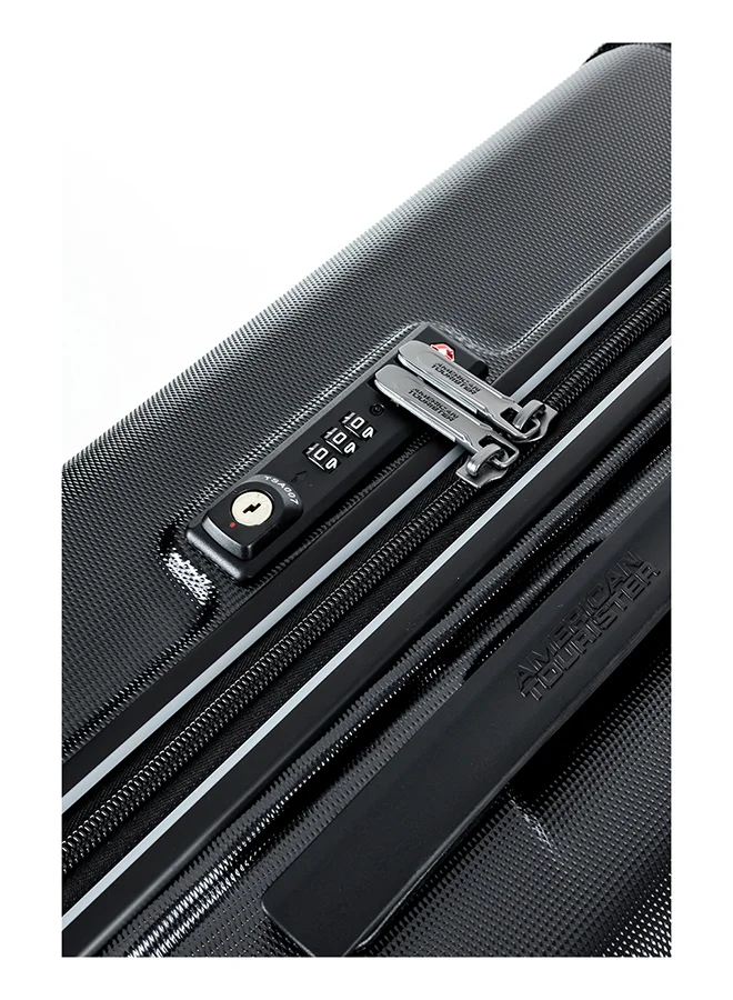 American Tourister 55 cm / 20 inch Technum Suitcase, Cabin Size 55 cm / 20 inch, 4 Spinner Wheels, Hard Top, Polycarbonate, Diamond Black|DuoSaf™ Security Zipper|Dual Tube Pull Handle|Expandable|TSA Lock - 3 Years International Warranty Diamond Black  | Best Price UAE