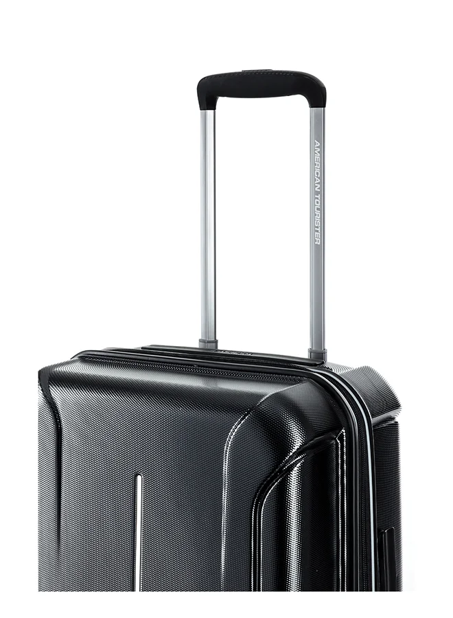 American Tourister 55 cm / 20 inch Technum Suitcase, Cabin Size 55 cm / 20 inch, 4 Spinner Wheels, Hard Top, Polycarbonate, Diamond Black|DuoSaf™ Security Zipper|Dual Tube Pull Handle|Expandable|TSA Lock - 3 Years International Warranty Diamond Black  | Best Price UAE