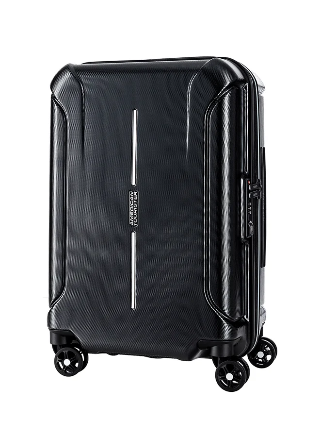American Tourister 55 cm / 20 inch Technum Suitcase, Cabin Size 55 cm / 20 inch, 4 Spinner Wheels, Hard Top, Polycarbonate, Diamond Black|DuoSaf™ Security Zipper|Dual Tube Pull Handle|Expandable|TSA Lock - 3 Years International Warranty Diamond Black  | Best Price UAE