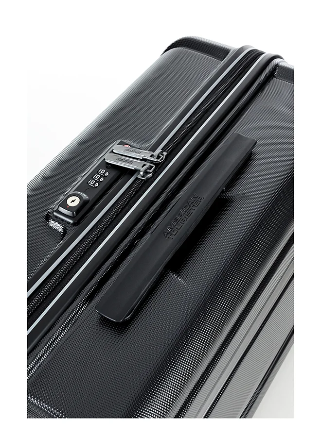 American Tourister 55 cm / 20 inch Technum Suitcase, Cabin Size 55 cm / 20 inch, 4 Spinner Wheels, Hard Top, Polycarbonate, Diamond Black|DuoSaf™ Security Zipper|Dual Tube Pull Handle|Expandable|TSA Lock - 3 Years International Warranty Diamond Black  | Best Price UAE