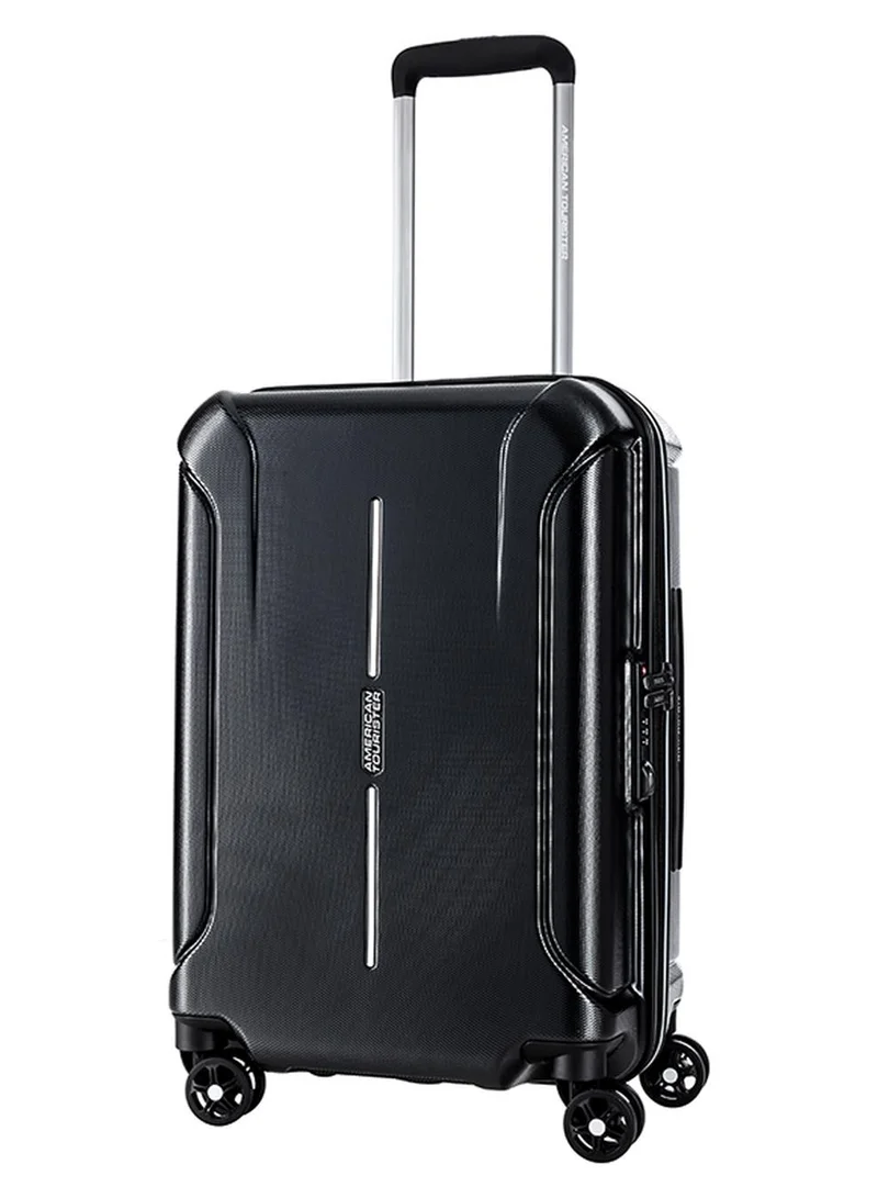 AMERICAN TOURISTER Technum Suitcase, Cabin Size 55 cm / 20 inch, 4 Spinner Wheels, Hard Top, Polycarbonate, Diamond Black|DuoSaf™ Security Zipper|Dual Tube Pull Handle|Expandable|TSA Lock - 3 Years International Warranty