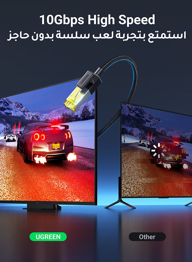 يو جرين - كابل إيثرنت كات 7 جيجابت RJ45 مضفر F/FTP لشبكة LAN عالي السرعة 10 جيجابايت في الثانية/600 ميجاهرتز متوافق مع أجهزة بلايستيشن 4 وبلايستيشن 5 وموسع شبكة واي فاي وتلفزيون ذكي وسويتش - 3 متر أسود - Image 1
