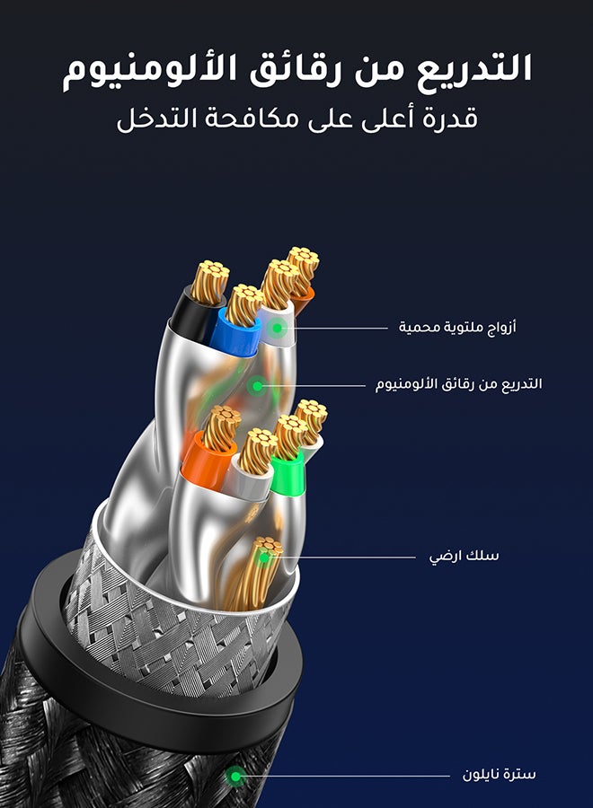 كابل كات 8 إيثرنت RJ45 لشبكة إنترنت LAN مضفر محمي وعالي السرعة 40 جيجابايت في الثانية/2000 ميجاهرتز متوافق مع أجهزة سويتش الألعاب والكمبيوتر الشخصي وبلايستيشن 5 وبلايستيشن 4 وإكس بوكس والمودم والراوتر وموسع شبكة واي فاي - 5 متر أسود - pnsku/N49698431A/45/_/1713689527/be04049f-65b5-487c-8f97-04355d0482f9