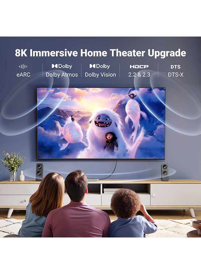 Ugreen - HDMI Cable 8K 2M Ultra High-Speed Cord 48Gbps Support 8K@60Hz, 4K@120Hz, 3D, 7860x4320P UHD, HDR, eARC, HDCP 2.2 Compatible For MacBook Pro 2021/PS4/PS5, Sky Q Box-1M Black - Image 1