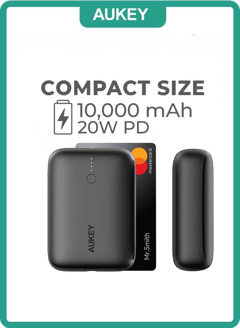 10000 mAh 20W Fast Charging 10000mAh Power Bank - Aukey Basix Mini (Compact &amp; Portable), PD/QC3.0 for iPhone 15/14/13 &amp; Samsung S24/S23 &amp; iPad Pro – Travel friendly - Black