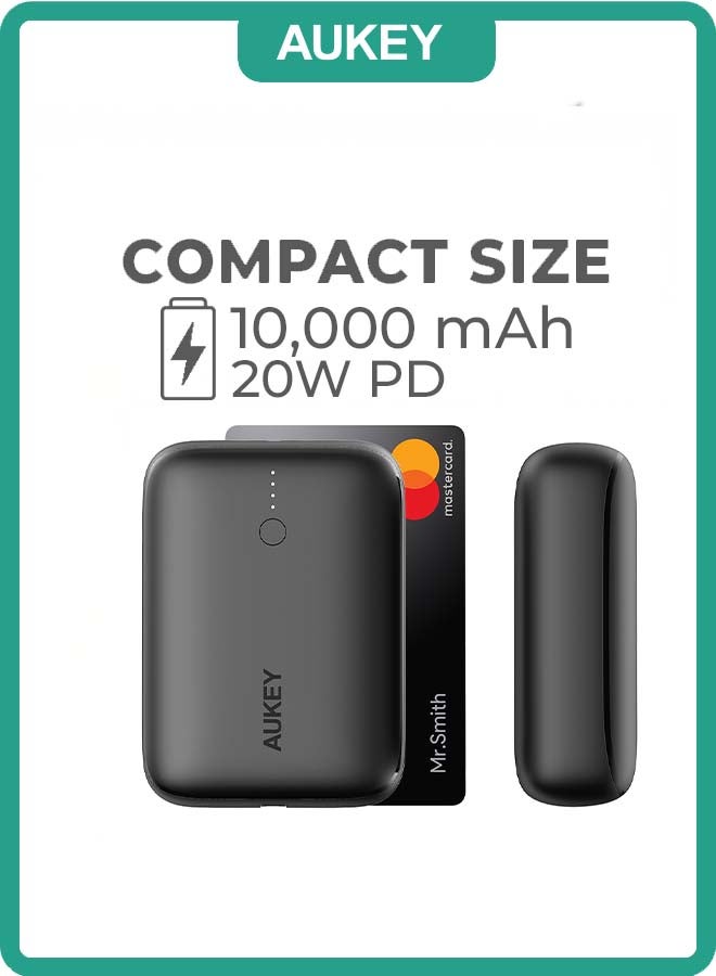 10000 mAh 20W Fast Charging 10000mAh Power Bank - Aukey Basix Mini (Compact &amp; Portable), PD/QC3.0 for iPhone 15/14/13 &amp; Samsung S24/S23 &amp; iPad Pro – Travel friendly - Black