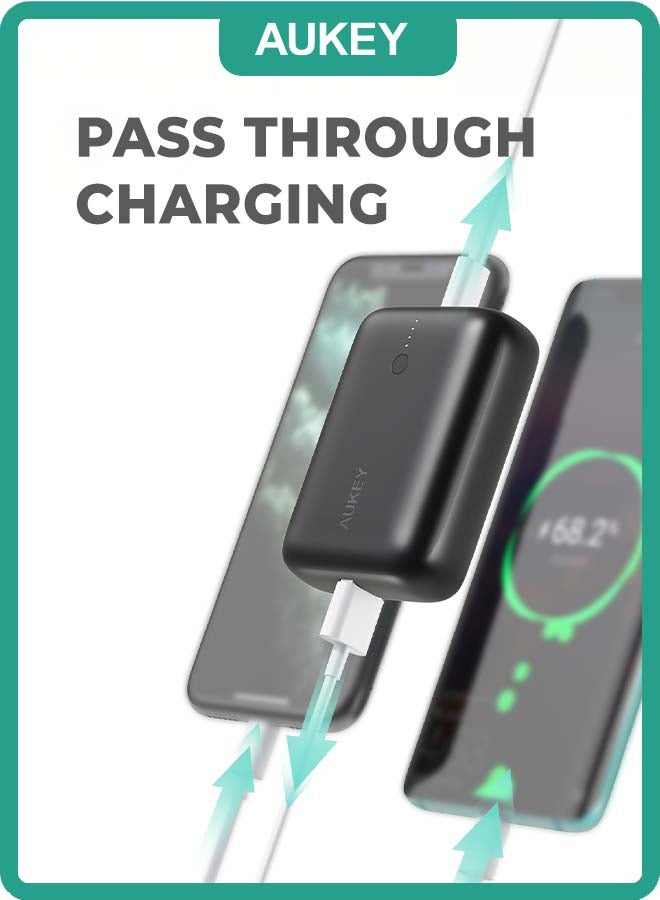 10000 mAh 20W Fast Charging 10000mAh Power Bank - Aukey Basix Mini (Compact &amp; Portable), PD/QC3.0 for iPhone 15/14/13 &amp; Samsung S24/S23 &amp; iPad Pro – Travel friendly - Black