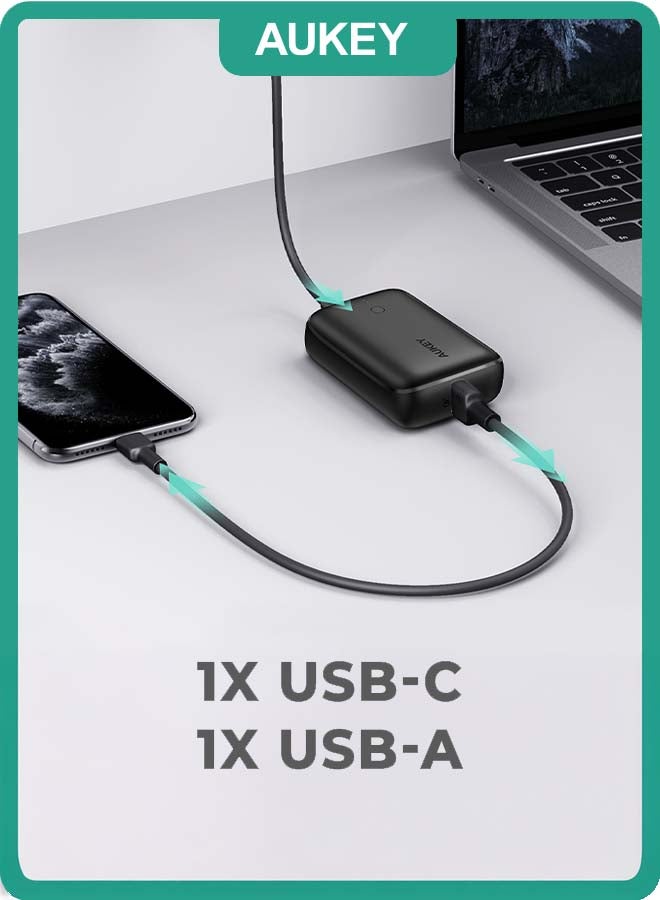 10000 mAh 20W Fast Charging 10000mAh Power Bank - Aukey Basix Mini (Compact &amp; Portable), PD/QC3.0 for iPhone 15/14/13 &amp; Samsung S24/S23 &amp; iPad Pro – Travel friendly - Black