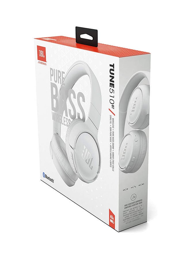 JBL Tune 510Bt Wireless On-Ear Headphones - Pure Bass - 40H Battery - Speed Charge - Fast Usb Type-C - Foldable White - Image 4