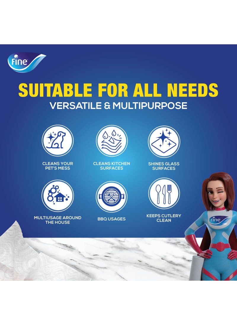 فاين مجموعة لفائف ورق تنشيف سوبر برو من 3 طبقات، مكونة من 24 لفافة أبيض - Image 4