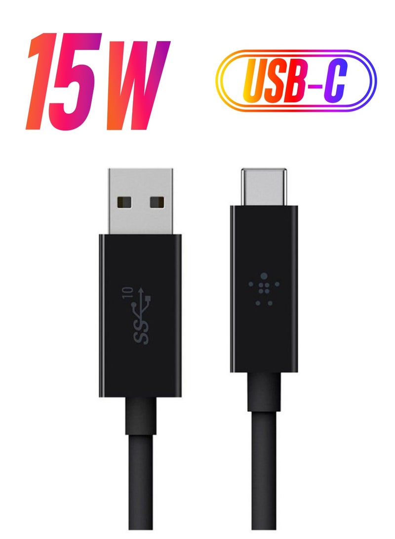 belkin USB 3.1 USB C Cable To USB A Cable USB C ChargIng Cable Type C Cable Fast ChargIng 3Ampere Cord 10Gbps Transfer Rate Apple Android WIndows PCs And DeskTops With USB A Port   Black Black - Image 1