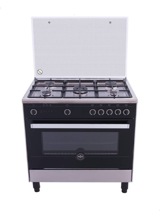 La Germania Freestanding Gas Cooker Premio+ 90x60 cm, 5 Italian Gas Burners with Central Double Ring, Large Multifunction Oven with Fan & Grill, 9N10GUB1X4AWW Stainless × Black - Image 1