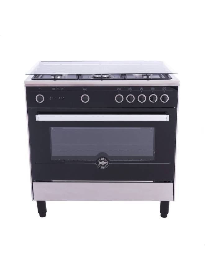 La Germania Freestanding Gas Cooker Premio+ 90x60 cm, 5 Italian Gas Burners with Central Double Ring, Large Multifunction Oven with Fan & Grill, 9N10GUB1X4AWW Stainless × Black - Image 2