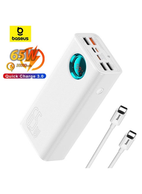 30000 mAh Laptop Power Bank, USB-C PD 65W Portable Charger for Laptops, 7-Port Fast Charging, Smart LED Display, PD3.0, QC4.0, SCP, Compatible with MacBook Pro/Air, Dell XPS, ASUS, Chromebook, ThinkPad, Spectre, iPad Pro, iPhone 16 Pro/Max/Plus, 15/14/13/12 Series, Samsung Galaxy S24/S23, Steam Deck, ROG Ally, and More White