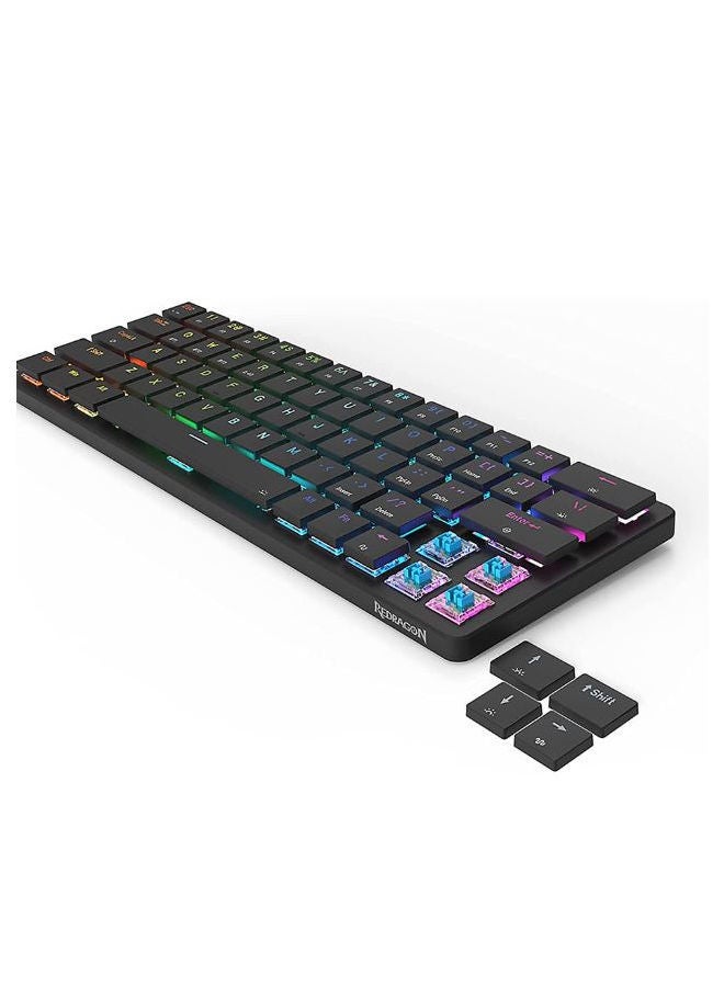 REDRAGON - K624P ELISE PRO RGB 60% Wireless 2.4Ghz / Bluetooth 5.0 / Wired Type C Gaming Mechanical Keyboard – Low Profile Red Switches (Black) - Image 1