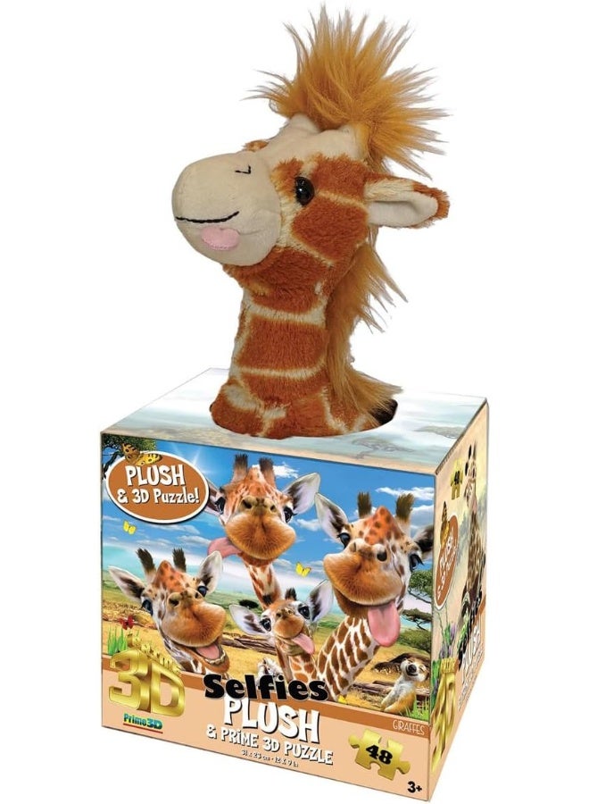 برايم 3D لعبة أحجيات قطع التركيب بتصميم زرافة سيلفي من هوارد روبنسون مكونة من 48 قطعة مع دمية محشوة. - Image 3