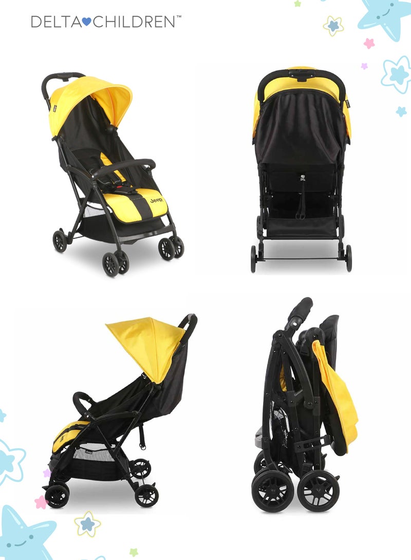 Jeep Compact Air Stroller by Delta Children | Lightweight Travel Stroller | One-Hand Fold | Reclining Seat | UPF 50+ Sun Canopy | Storage Basket | Smooth Ride | 5-Point Harness - Image 5