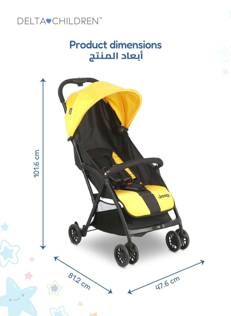 Jeep Compact Air Stroller by Delta Children | Lightweight Travel Stroller | One-Hand Fold | Reclining Seat | UPF 50+ Sun Canopy | Storage Basket | Smooth Ride | 5-Point Harness - Image 4