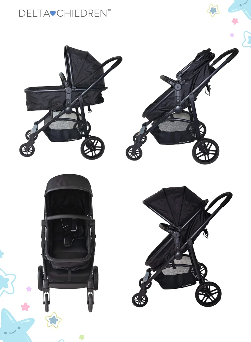 دلتا تشيلدرين Easy One-Fold Ultralight 2-in-1 Baby Stroller | Reversible Seat | Bassinet Mode | 92x56x110 CM | Lightweight | Newborn to Toddler | Black | Compact Travel