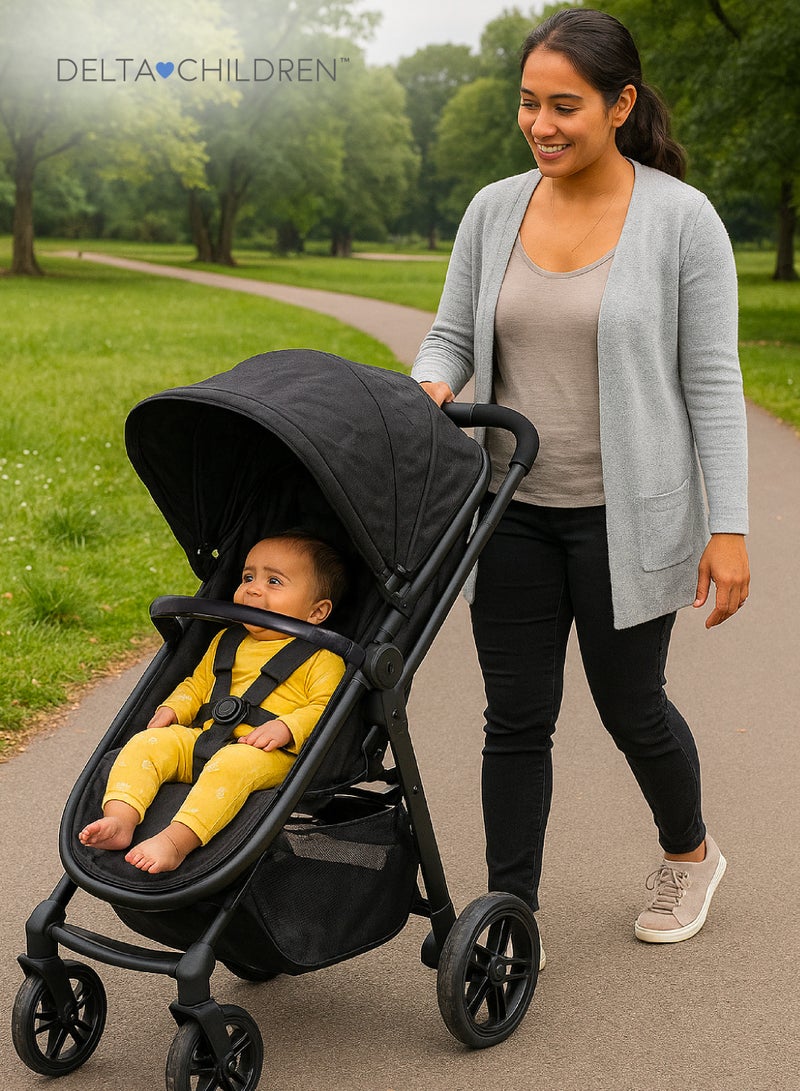 Delta CHILDREN Easy One-Fold Ultralight 2-in-1 Baby Stroller | Reversible Seat | Bassinet Mode | 92x56x110 CM | Lightweight | Newborn to Toddler | Black | Compact Travel - Image 2