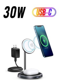 CHOETECH 2-In-1 iPhone Magnetic Wireless Charger Stand for IPhone 13/12 & Apple AirPods Silver  - Image 1