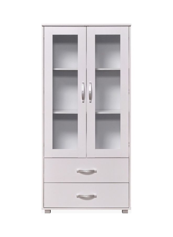 هوم بوكس خزانة عرض خشبية مزودة بدرجين أبيض - Image 1