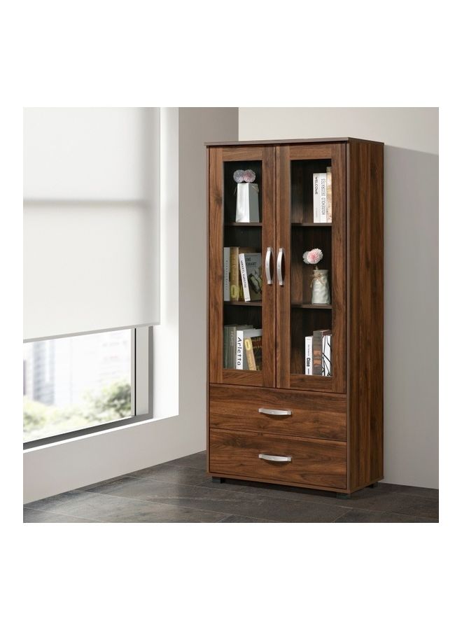 هوم بوكس خزانة عرض خشبية مزودة بدرجين بني - Image 2