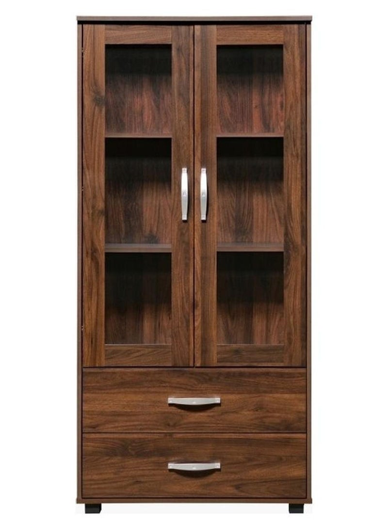 هوم بوكس خزانة عرض خشبية مزودة بدرجين بني - Image 1