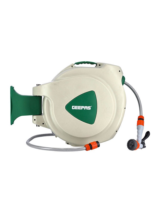GEEPAS - 30M 1/2" Automatic Ready to Water Hose Reel with 180 Swivel Mounting Bracket, Lock Mechanism, Hose Fitting, Adjustable Hose Stop and More Multicolour 0.50inch - Image 1