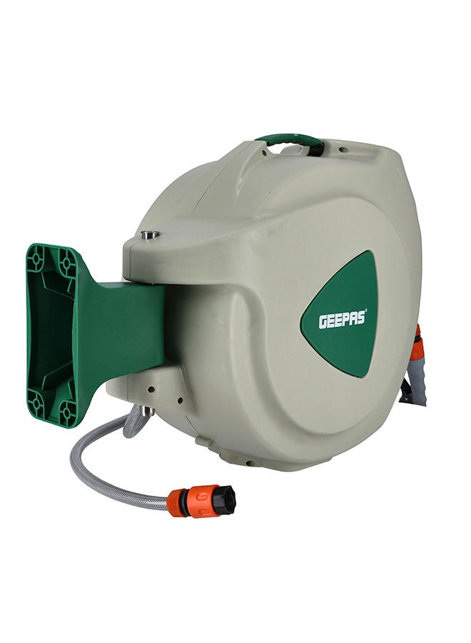 GEEPAS - 30M 1/2" Automatic Ready to Water Hose Reel with 180 Swivel Mounting Bracket, Lock Mechanism, Hose Fitting, Adjustable Hose Stop and More Multicolour 0.50inch - Image 1