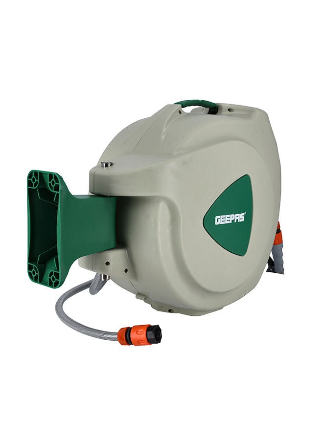 GEEPAS - 30M 1/2" Automatic Ready to Water Hose Reel with 180 Swivel Mounting Bracket, Lock Mechanism, Hose Fitting, Adjustable Hose Stop and More Multicolour 0.50inch - Image 1