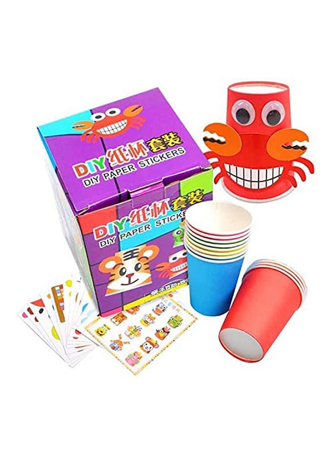 مجموعة فن فن أكواب الورق للأطفال من 12 قطعة، 12 قطعة من الأكواب الورقية و12 قطعة ملصقات، لعبة تعليمية (النموذج أ) - Image 1
