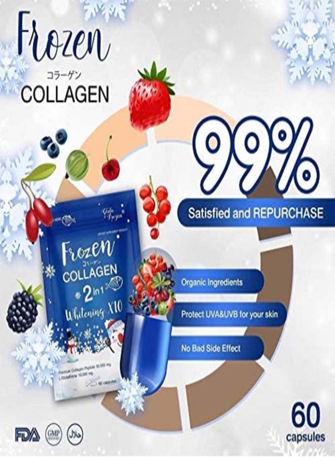 Gluta Frozen - Frozen Collagen 2 In 1 Whitening 10X Premium Collagen Peptide 9000 Mg And Lglutathione 3000 Mg 60 Capsule - Image 1