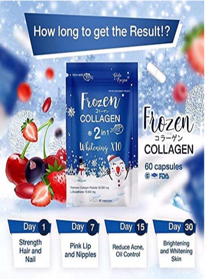 Gluta Frozen - Frozen Collagen 2 In 1 Whitening 10X Premium Collagen Peptide 9000 Mg And Lglutathione 3000 Mg 60 Capsule - Image 1