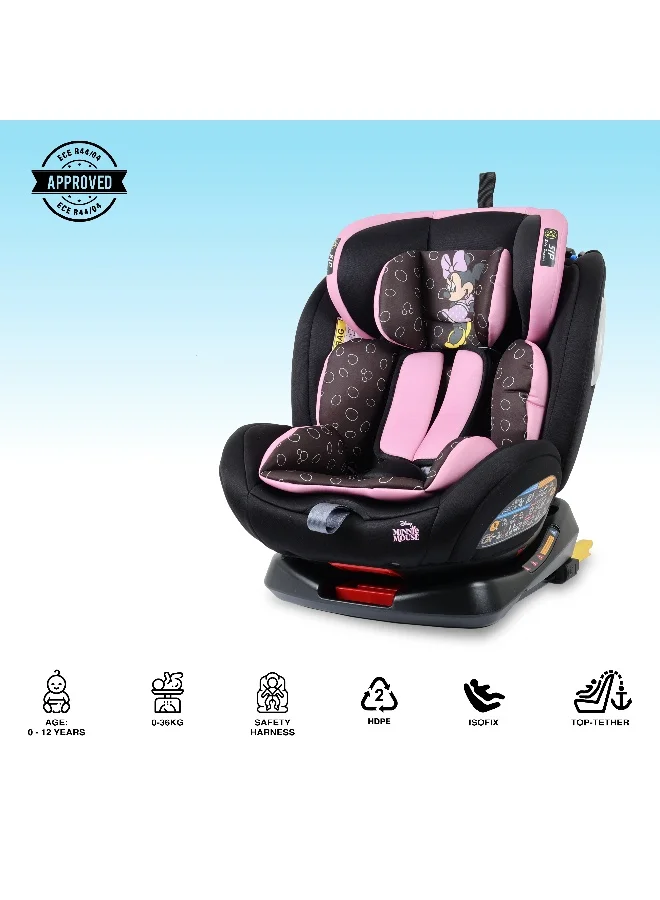 Disney 4-In-1 360° Rotation Minnie Mouse Baby/Kids Car Seat, Suitable from 0 months to 12 years, Upto 36kg