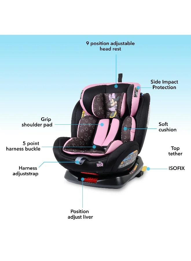 Disney 4-In-1 360° Rotation Minnie Mouse Baby/Kids Car Seat, Suitable from 0 months to 12 years, Upto 36kg