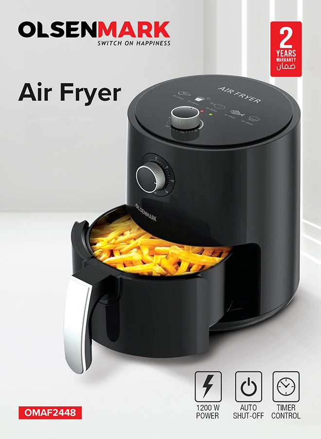 Powerful Automatic Air Fryer With Rapid Air Technology, Temperature & Cooking Timer Control, Non-Stick Dishwasher Safe Frying Basket, Auto Shut Off Function 2.5 L 1200 W OMAF2448R Black